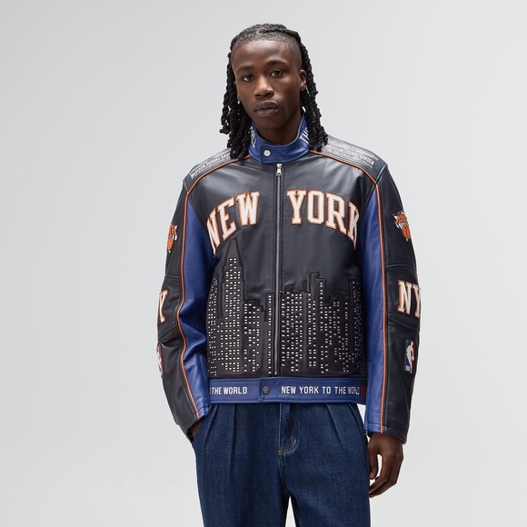 Kith Other - Kith for the New York Knicks Leather Moto Jacket Nocturnal City Skyline Size XL